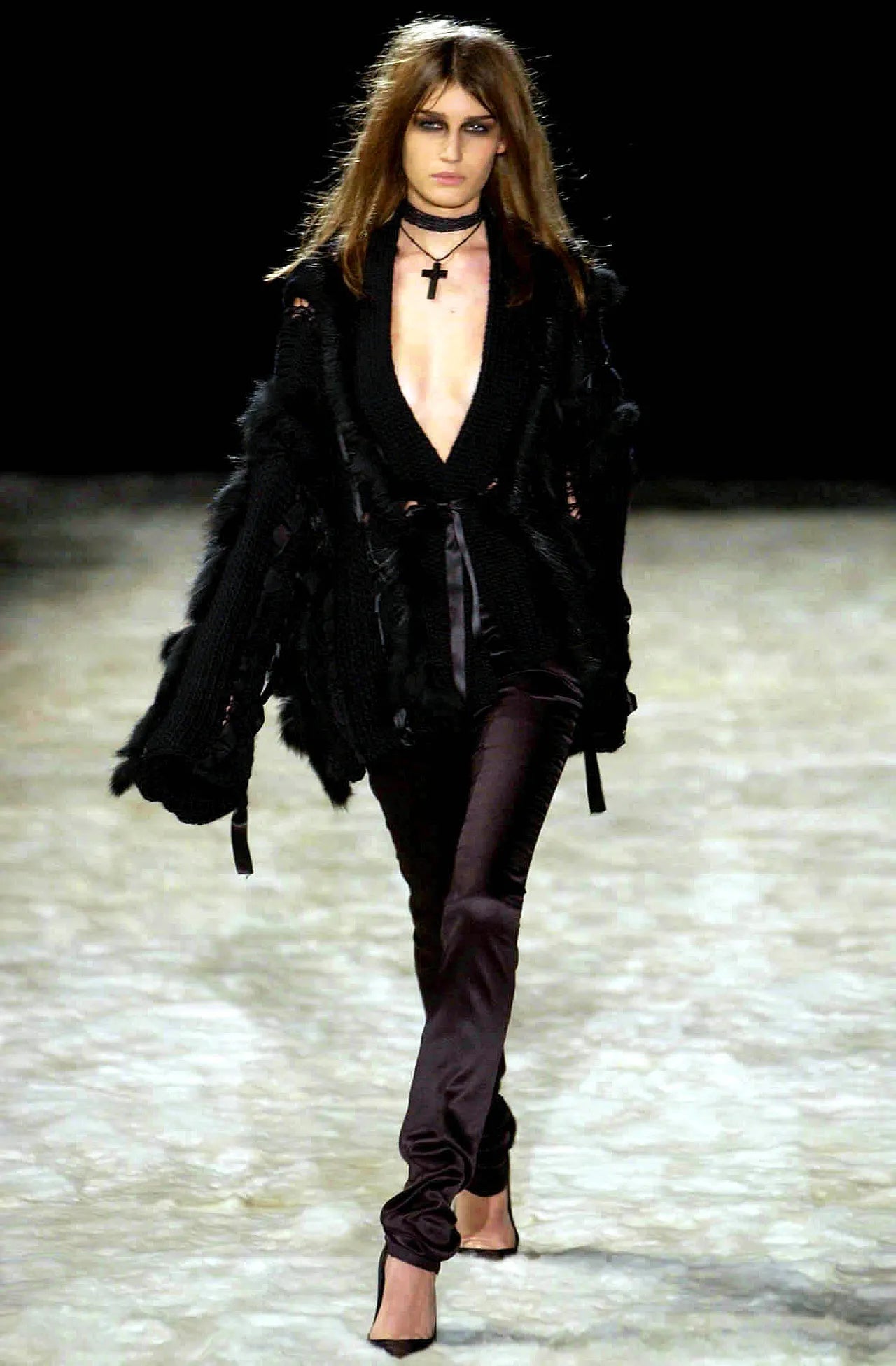 Iconic FW 2002 Fox Fur Black Wool Knit Cardigan