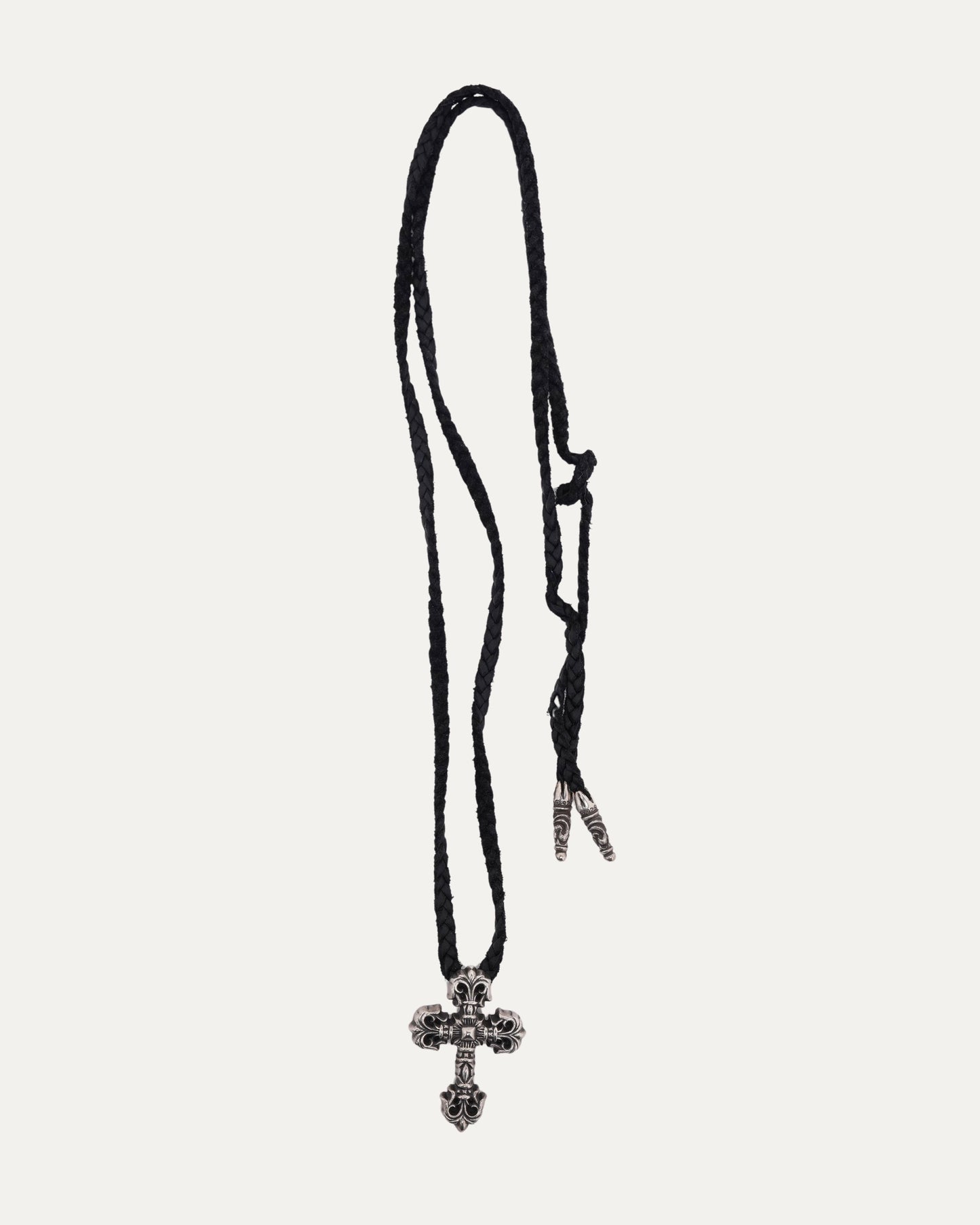 Filigree Cross Pendant with Braided Leather Necklace