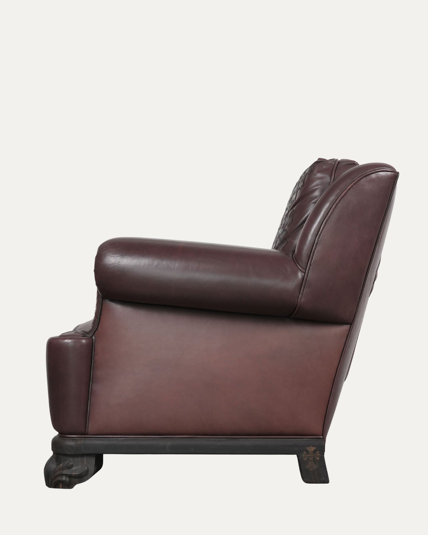 Leather Cross Patch Lounge Chair & Ottoman Set