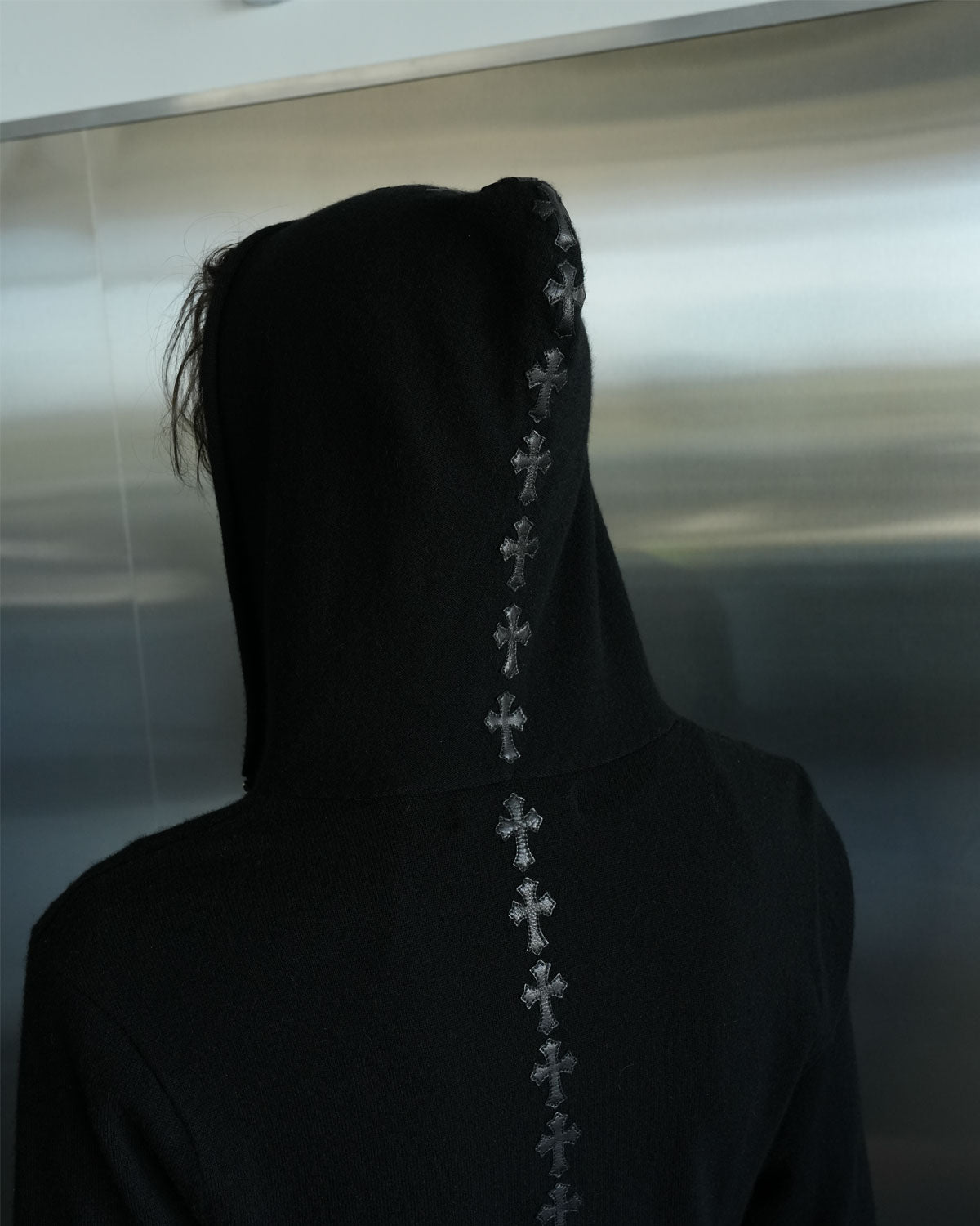Spinal Cross Patch Cashmere Quarter Zip Hoodie
