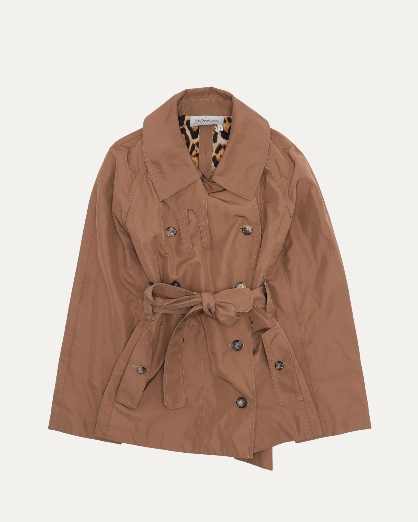 Rive Gauche Polyester Double Breasted Belted Trench Coat