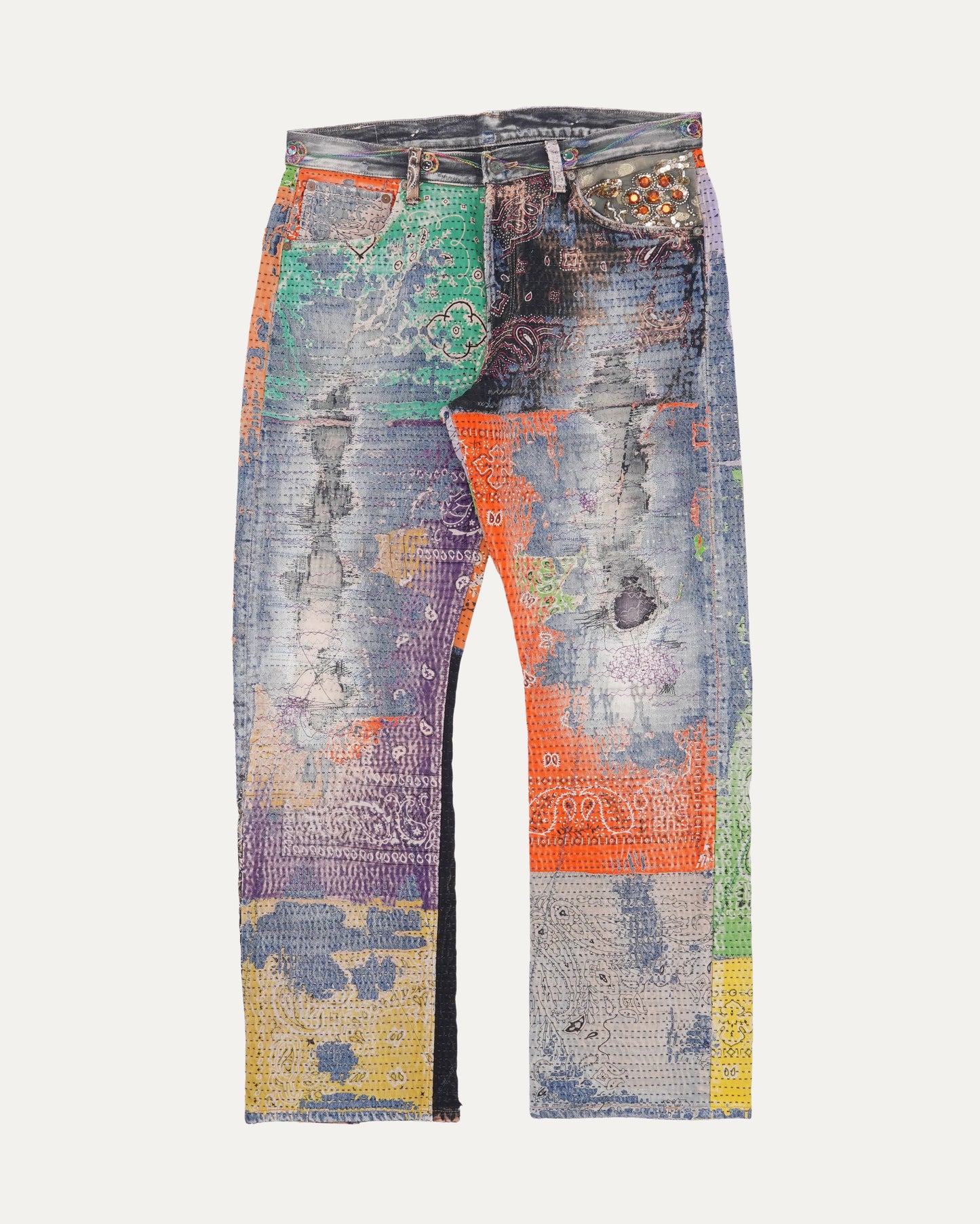 Embellished Boro Jeans