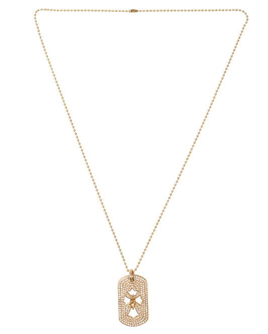 22k Gold & Diamond Cross Dog Tag Pendant w/ Chain