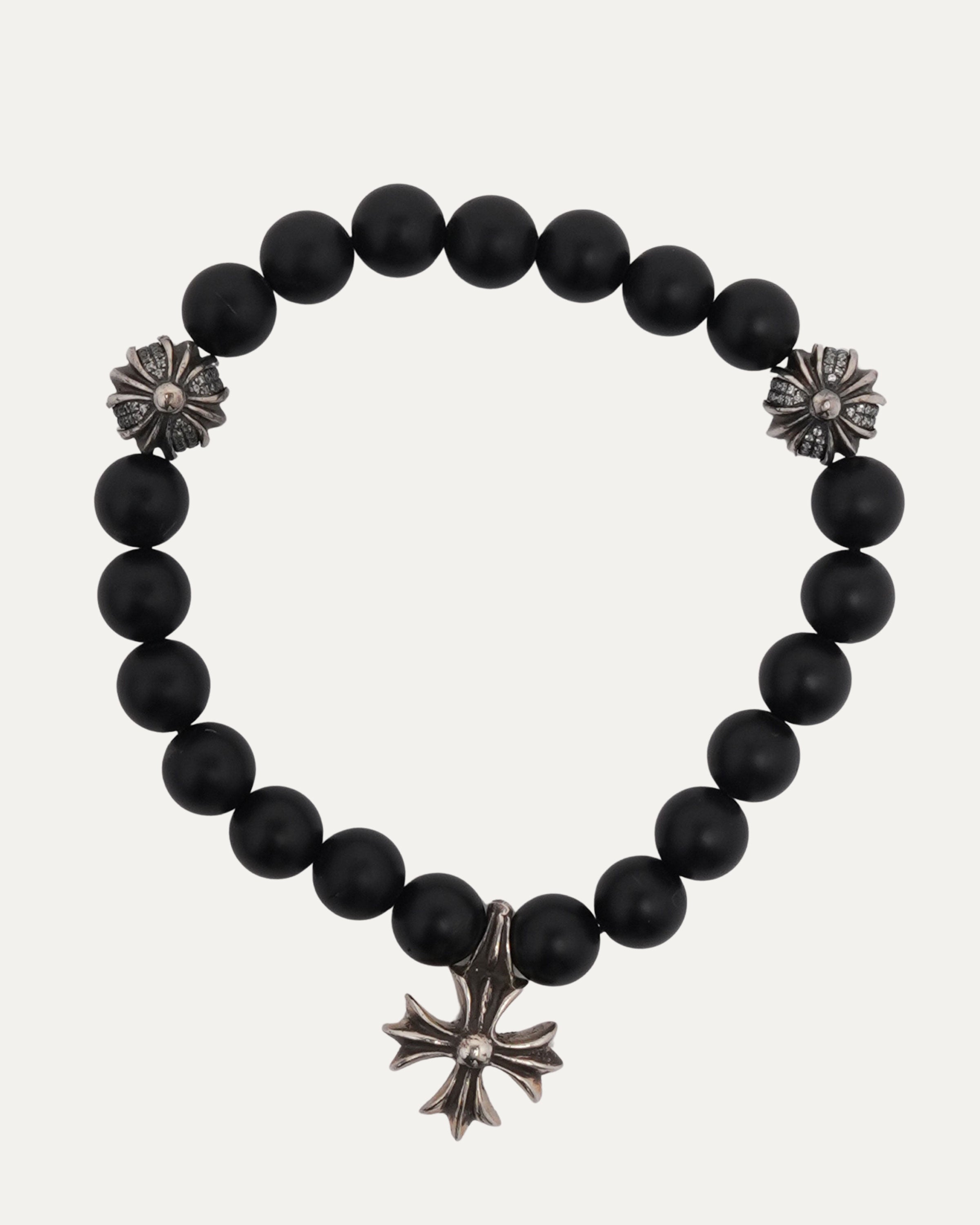 Chrome Hearts Plus Cross Black Diamond Bead Bracelet Matt Onyx