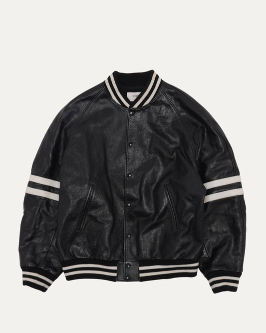 Striped Leather Bomber Jacket