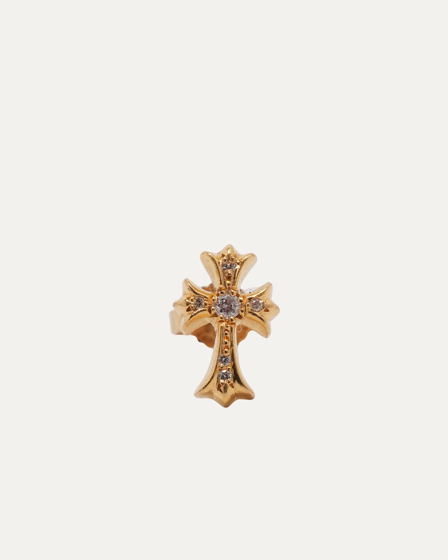 Gold Diamond 2 Fat Cross Earring