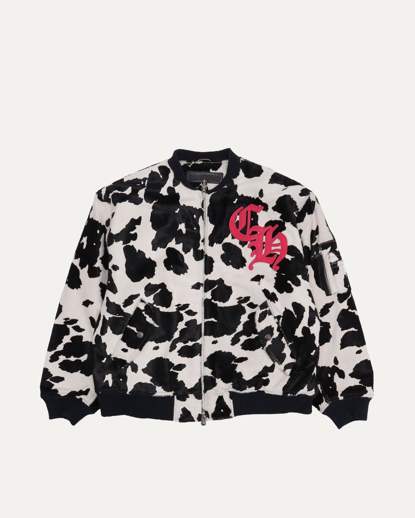 Cow Print Pony Hair Leather Bomber Jacket