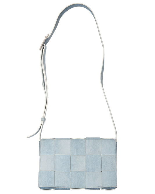 Medium Cassette Intrecciato Denim Print Leather Crossbody Bag