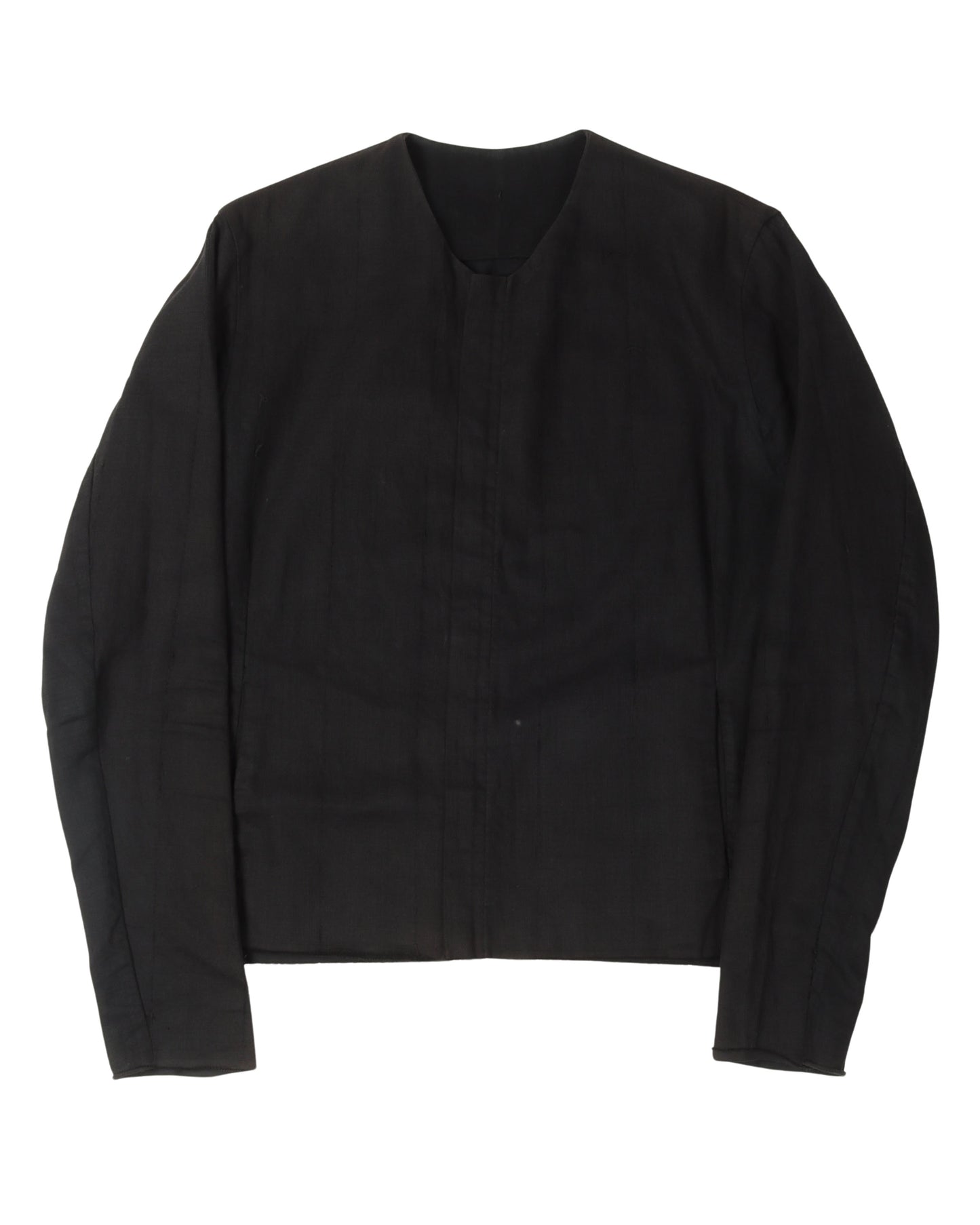 Collarless Linen Zip Up Jacket