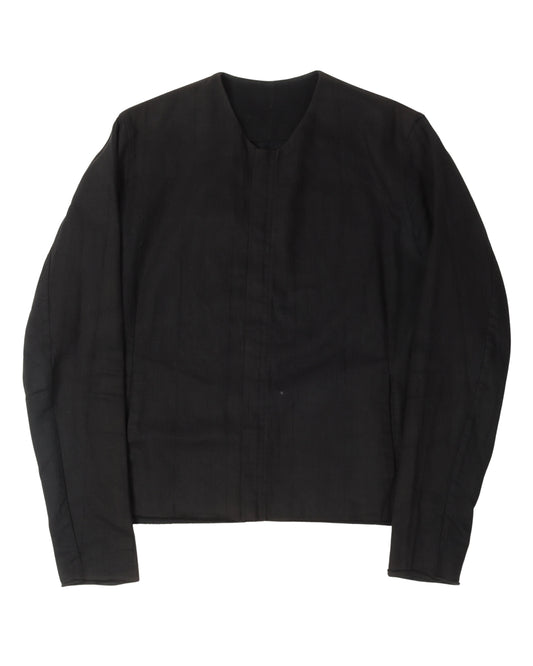 Collarless Linen Zip Up Jacket