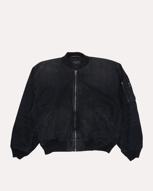 Distressed Oversized Denim Bomber Jacket