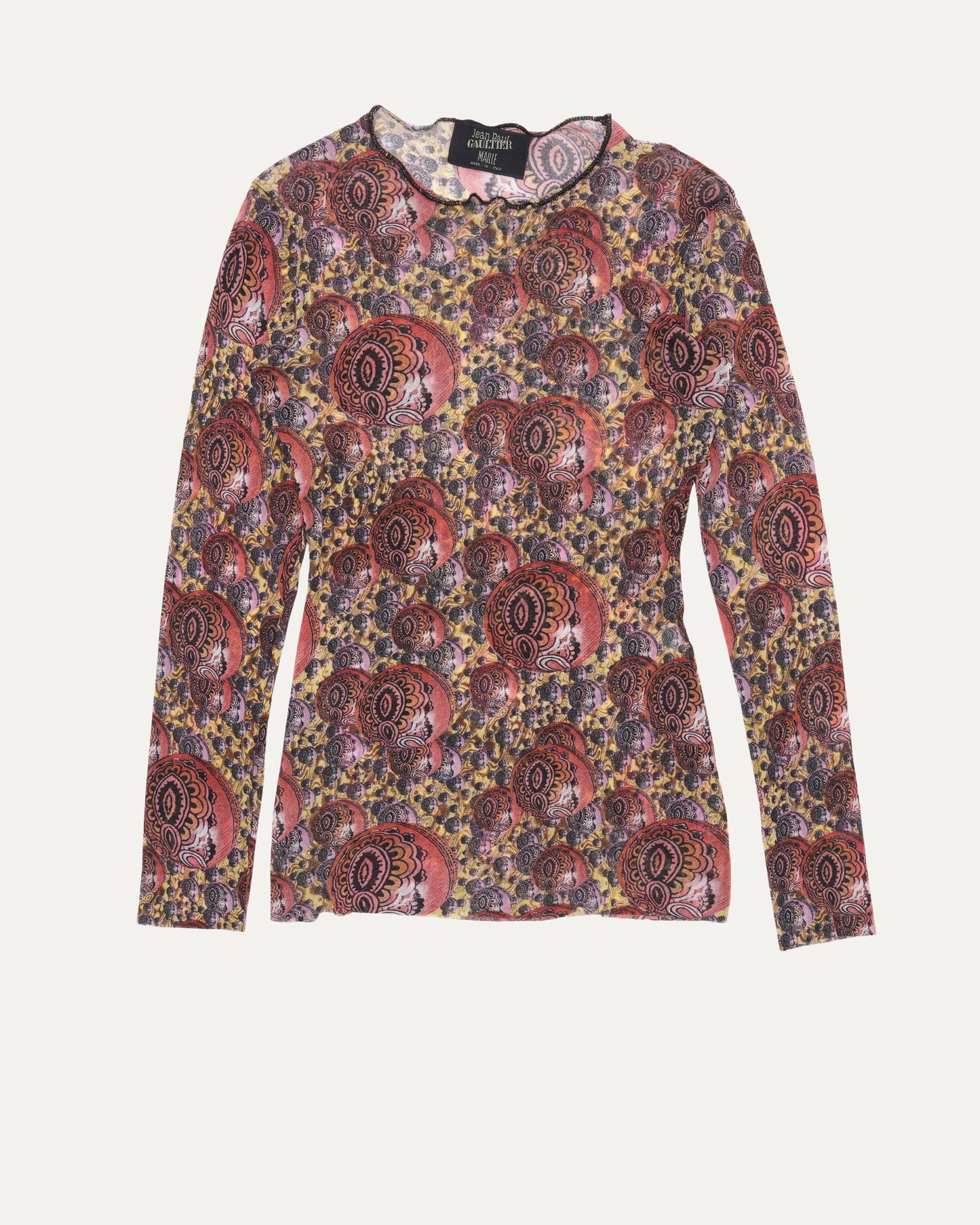 Kaleidoscope Print Long Sleeve Mesh Top
