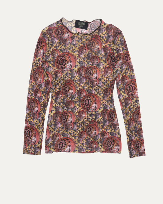 Kaleidoscope Print Long Sleeve Mesh Top