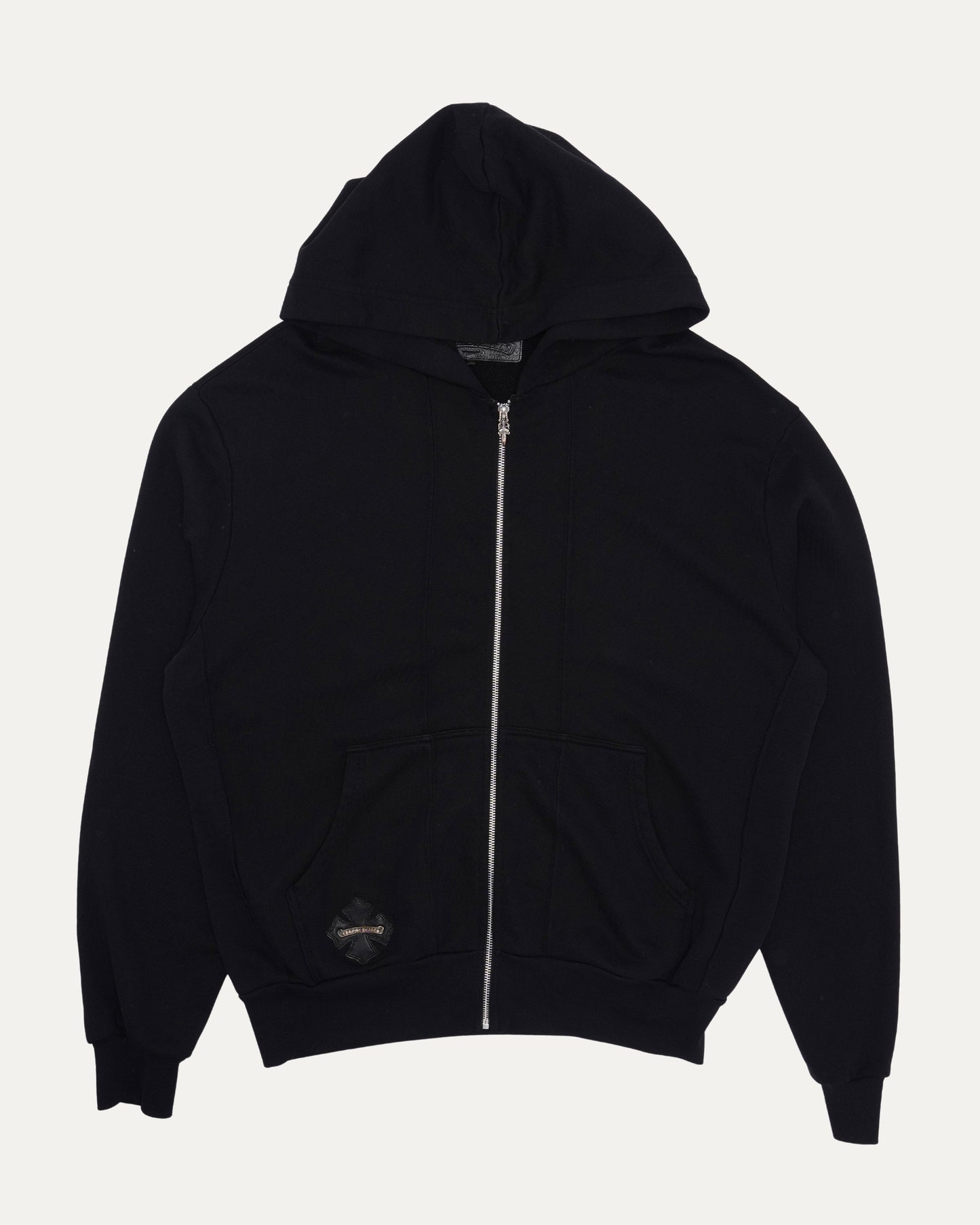 Leather Horseshoe Patch Zip-Up Hoodie