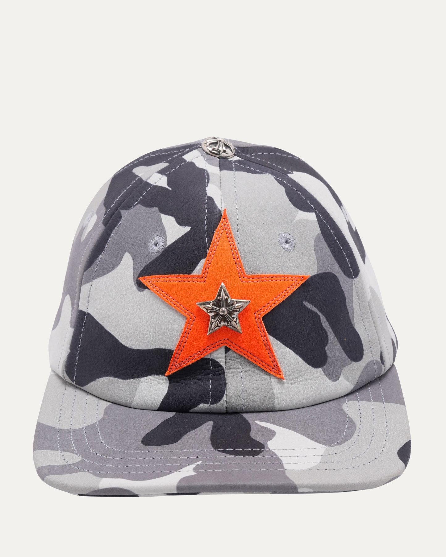 Camouflage Silver Embellished Star Patch Leather Hat