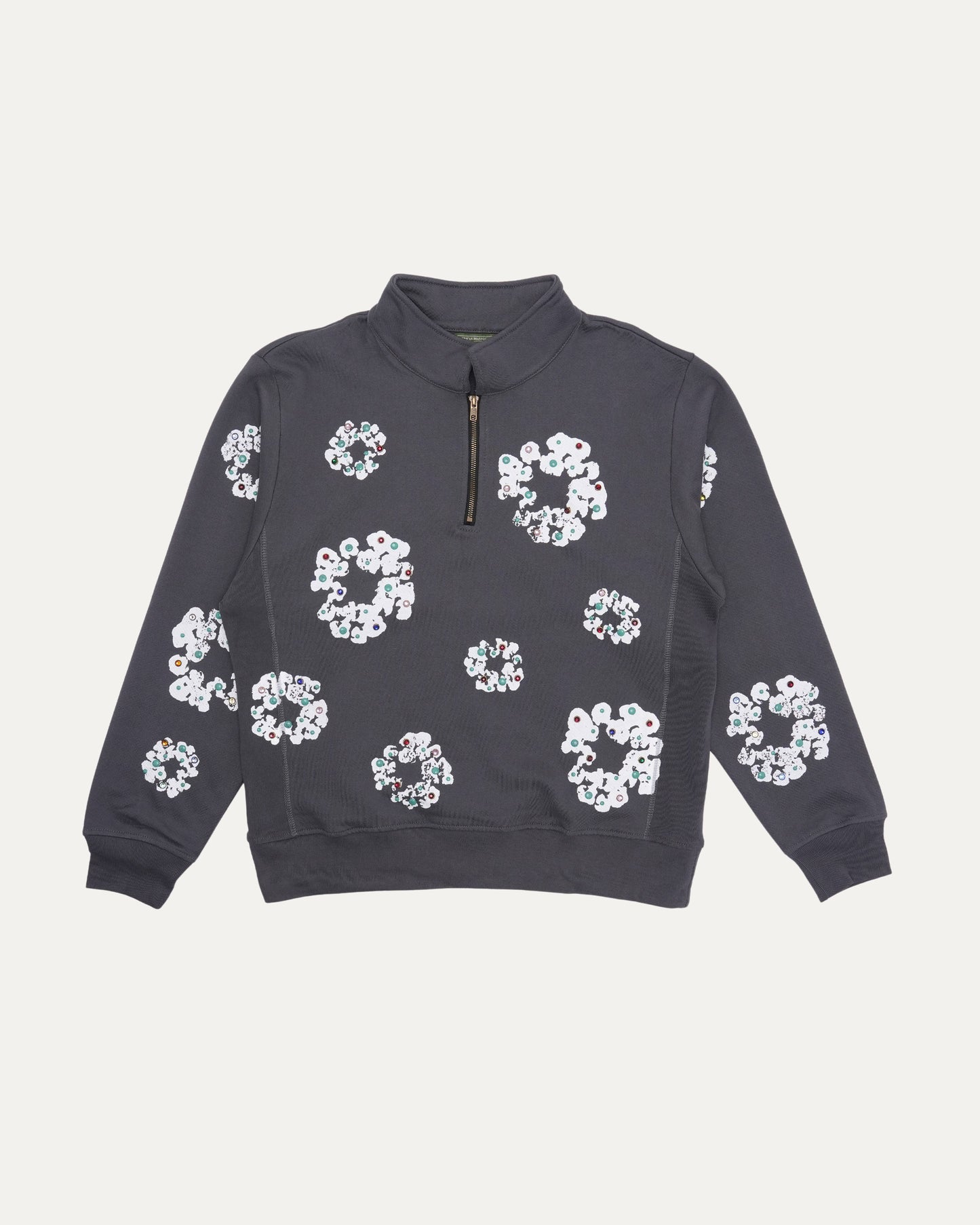 Rhinestone Cotton Wreath Quarter-Zip Sweatshirt