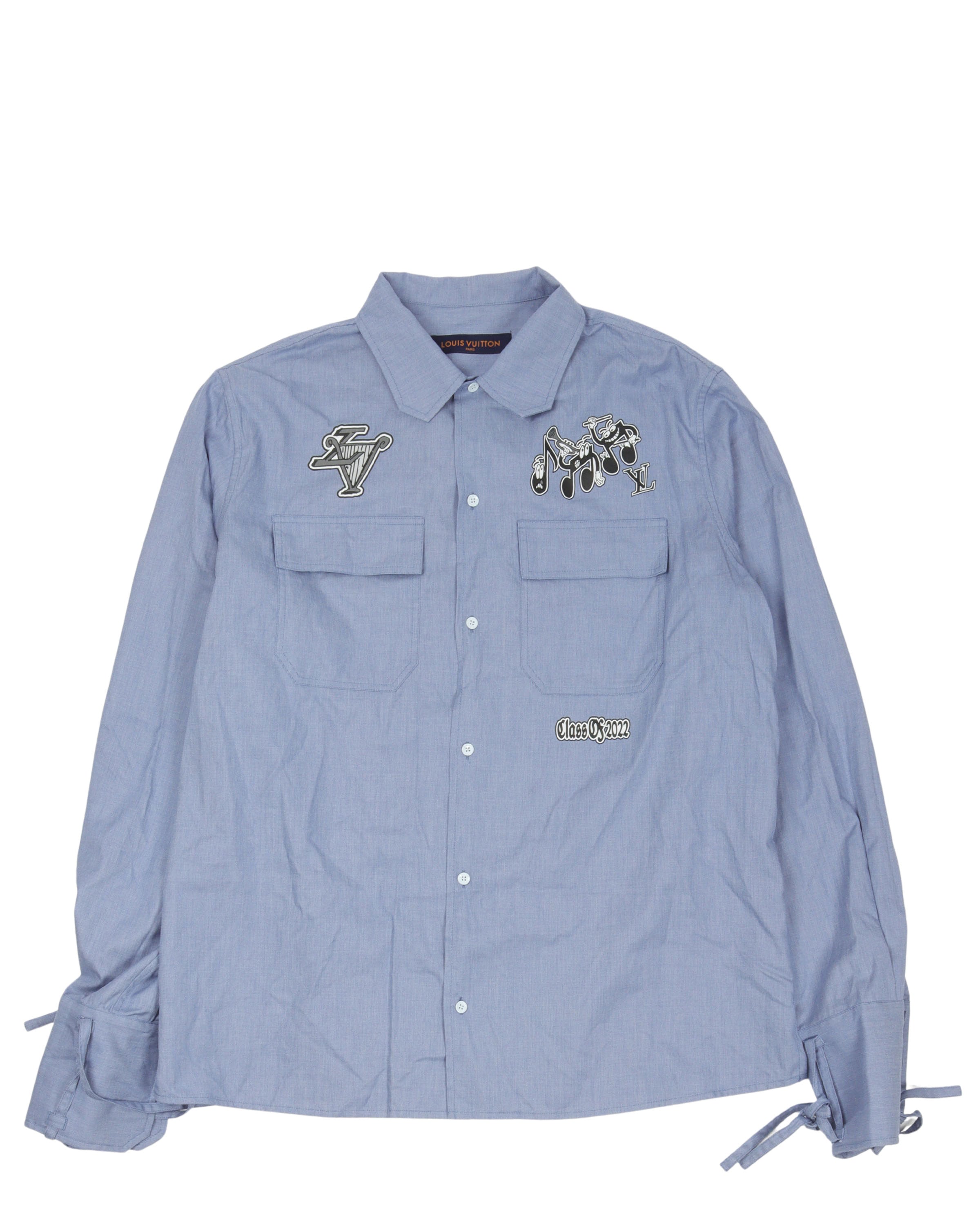classic striped button down shirt with denim shorts, Louis Vuitton