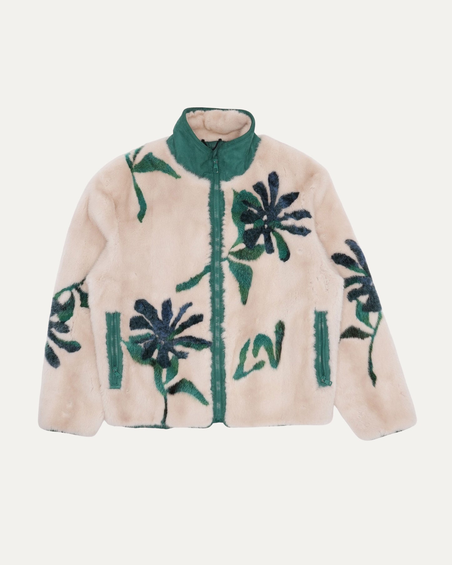 Intarsia Flower Mink Fur Blouson