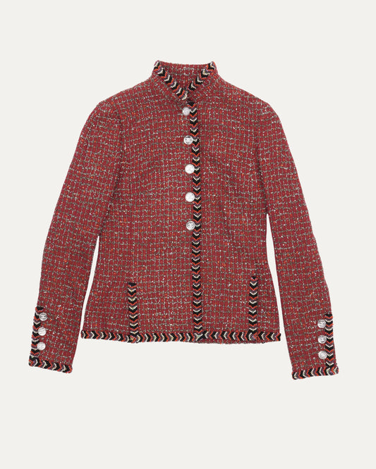 Chevron Bead Trim Sequin Tweed Jacket