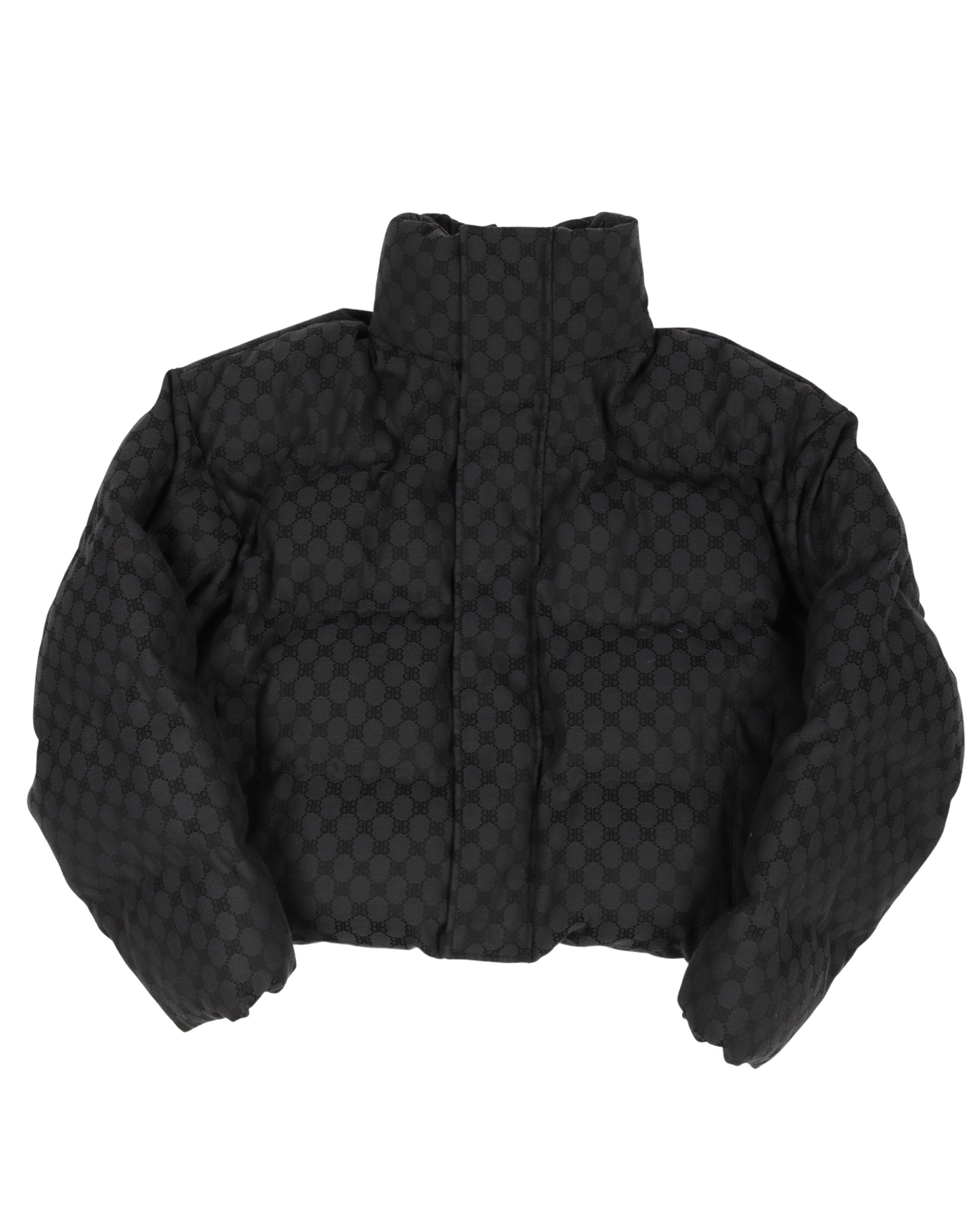 Louis Vuitton Cropped Monogram Puffer Jacket, Black, 38