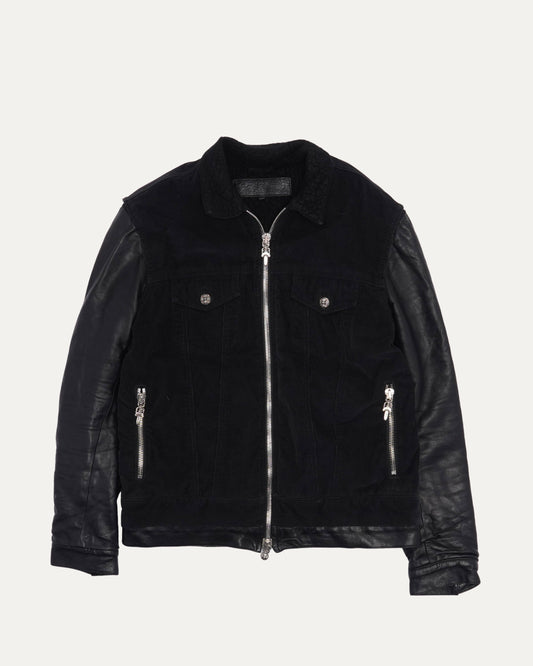 Corduroy and Leather Shearling Lined Trucker Jacket