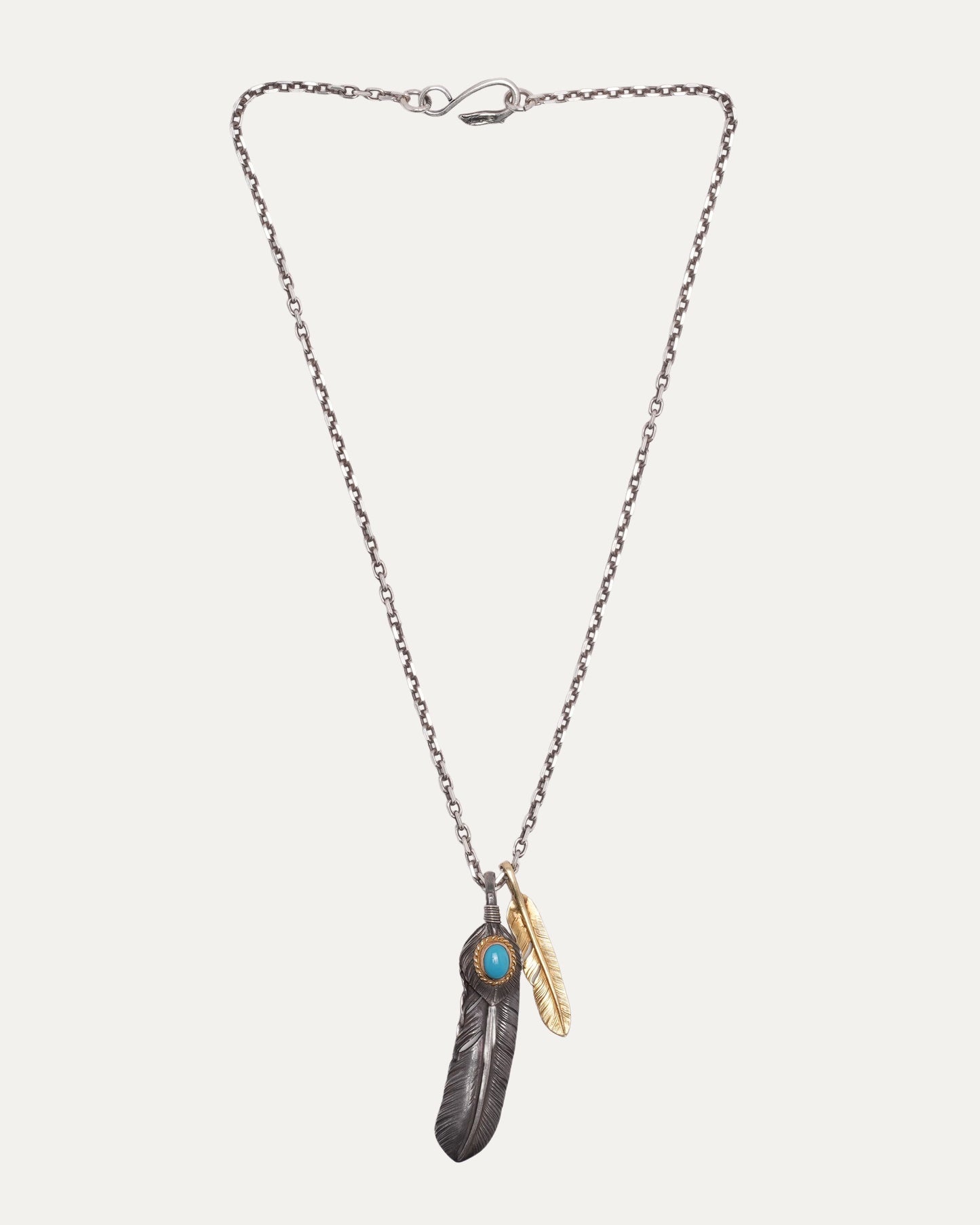 Silver and Gold Double Feather Turquoise Rope Necklace