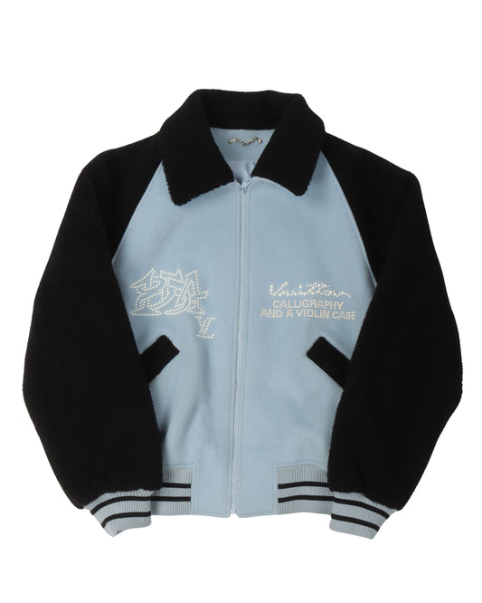 "Calligraphy and a Violin Case" Shearling Wool Varsity Blouson