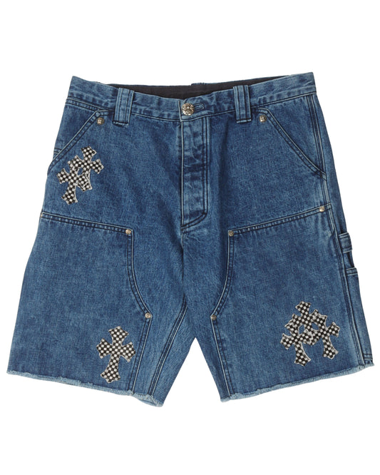 Checkered Cross Patch Double Knee Shorts