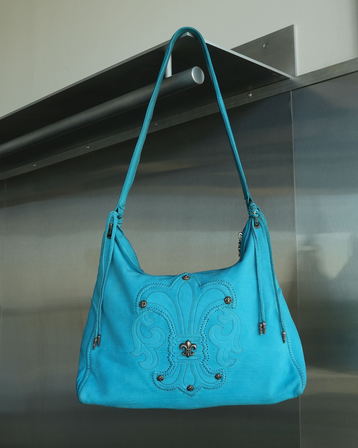 Embellished Fleur Patch Tassel Hobo Bag