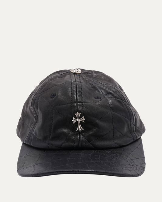 Cross Embellished Spiderweb Leather Hat