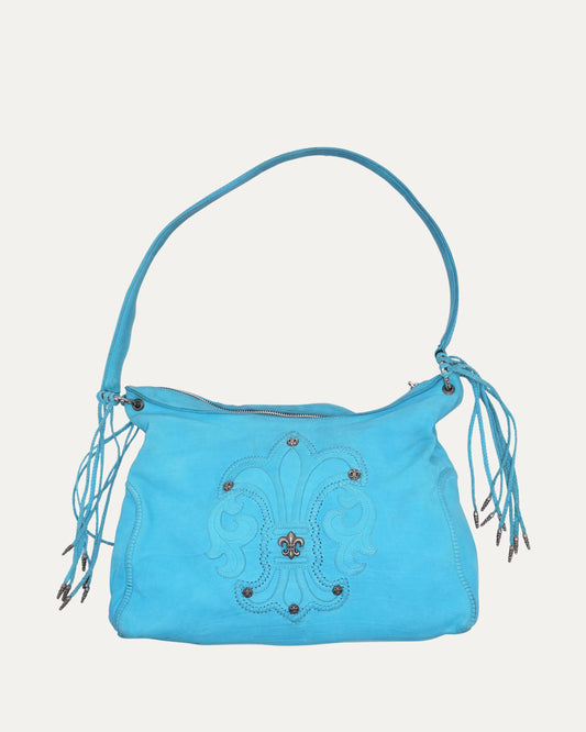 Embellished Fleur Patch Tassel Hobo Bag