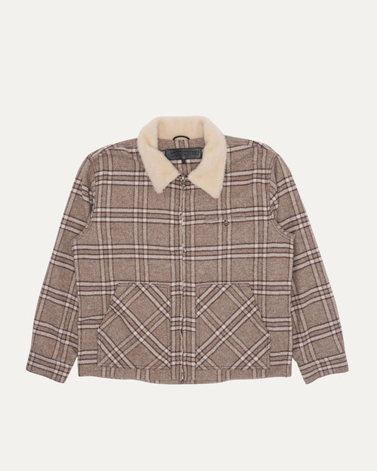 Shearling Collar Zip Up Flannel Jacket