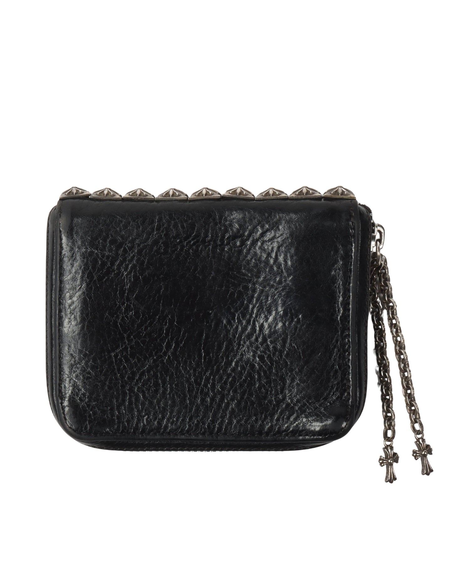 Leather Studded Bifold Zipper Wallet with Charms