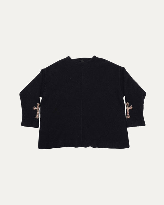 Pony Hair Cross Patch Cashmere-Silk Blend Sweater