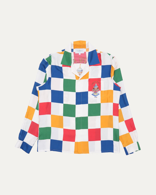 Multicolor Checkerboard Pattern Silk Shirt