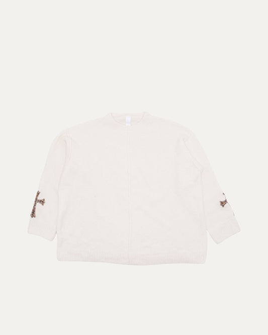 Pony Hair Cross Patch Cashmere-Silk Blend Sweater