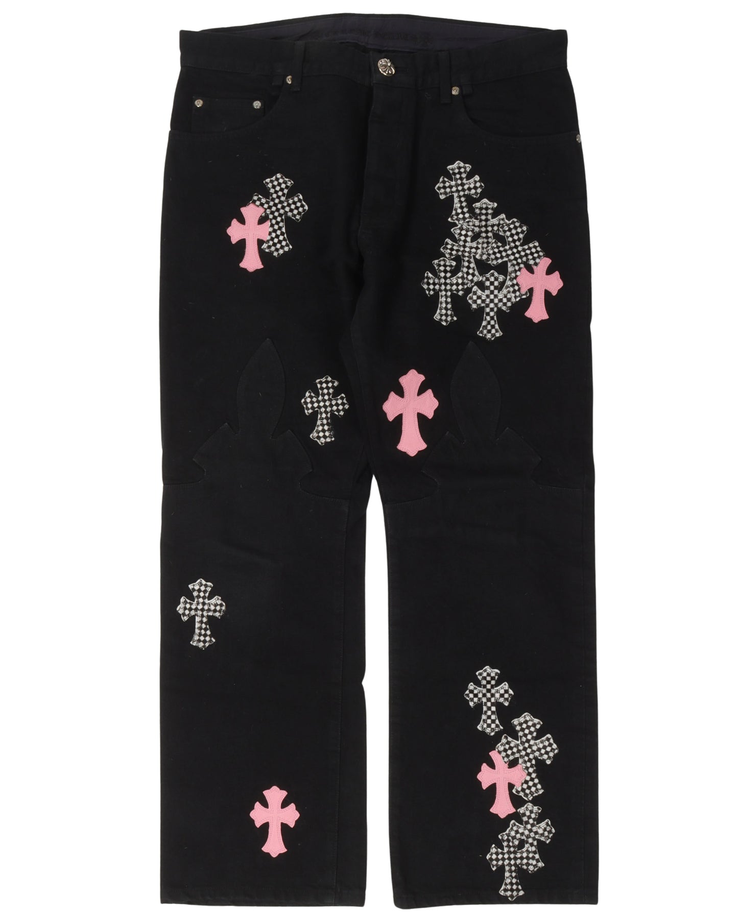 Checkered Cross Patch Jeans w/ 35 Cross Patches