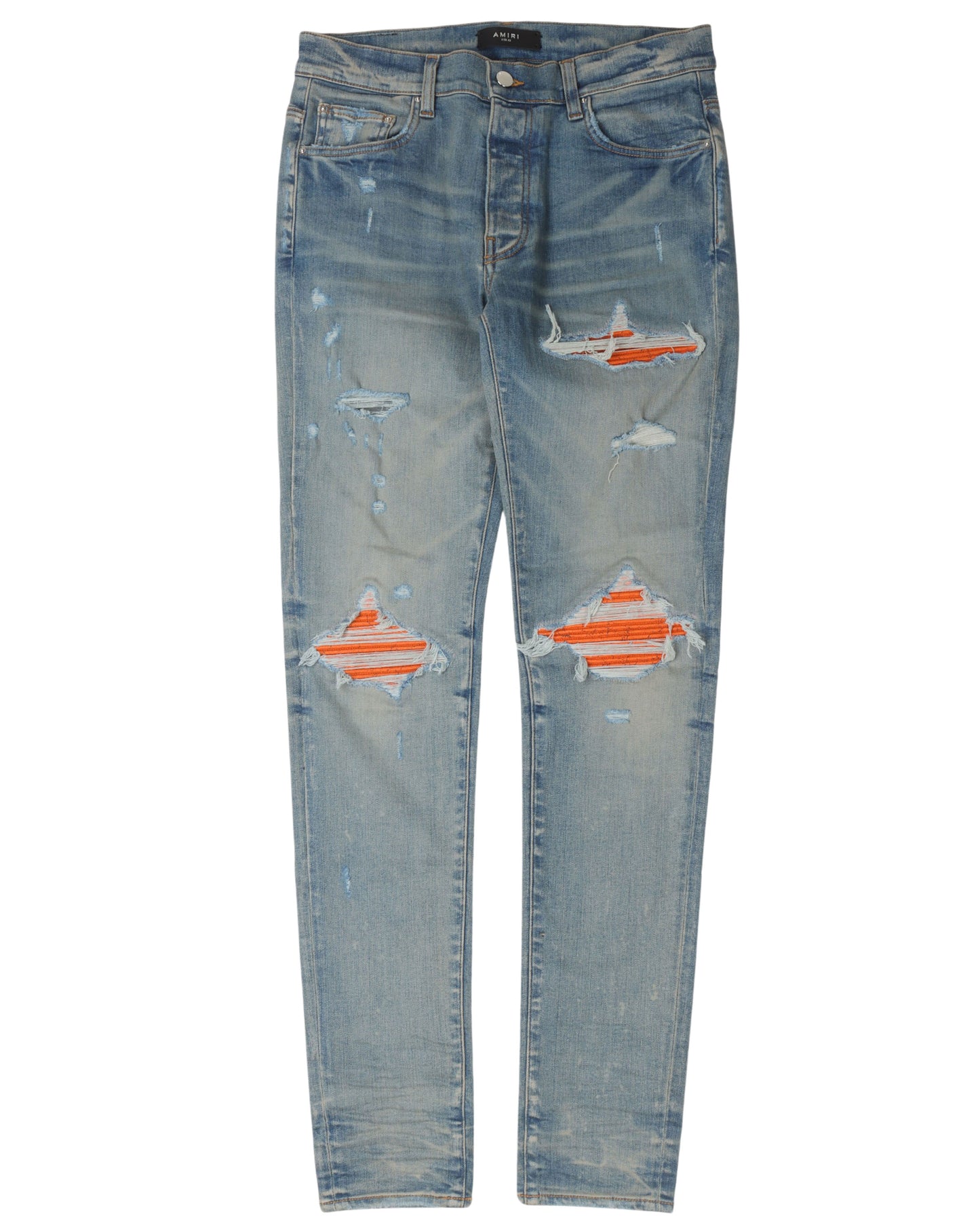 Light Wash Leather Repair Denim Jeans