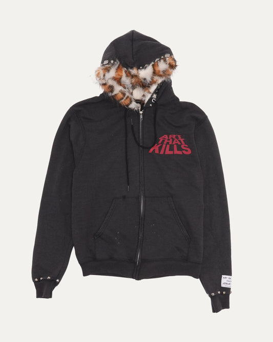 'Art That Kills' Faux Fur Lined Zip-Up Hoodie