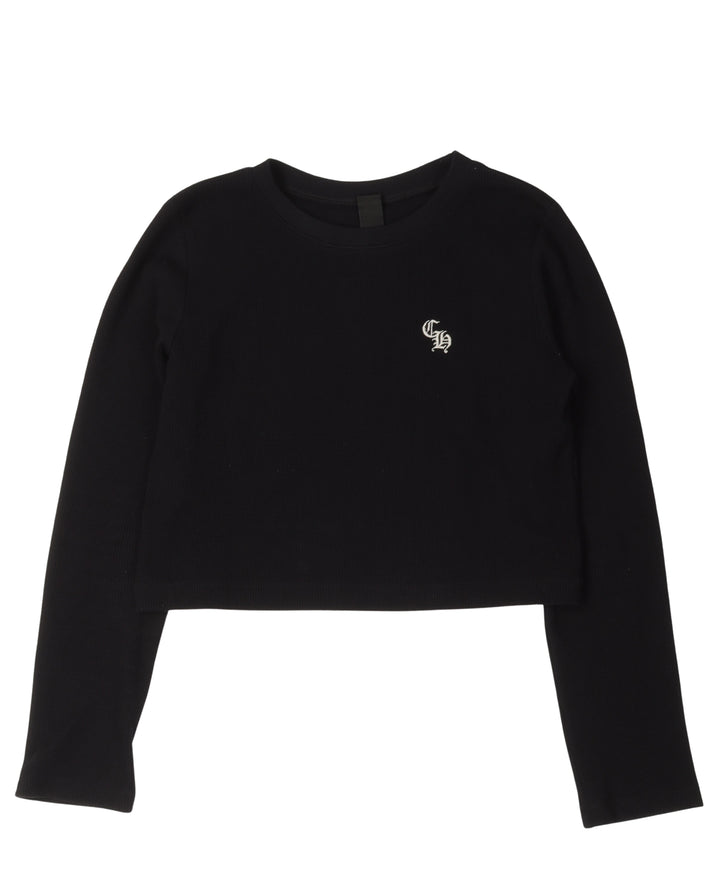 Cropped Embroidered Thermal Shirt
