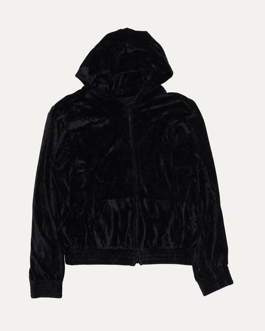 Velour Rhinestone Logo Zip-Up Hoodie