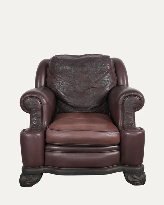 Leather Cross Patch Lounge Chair & Ottoman Set