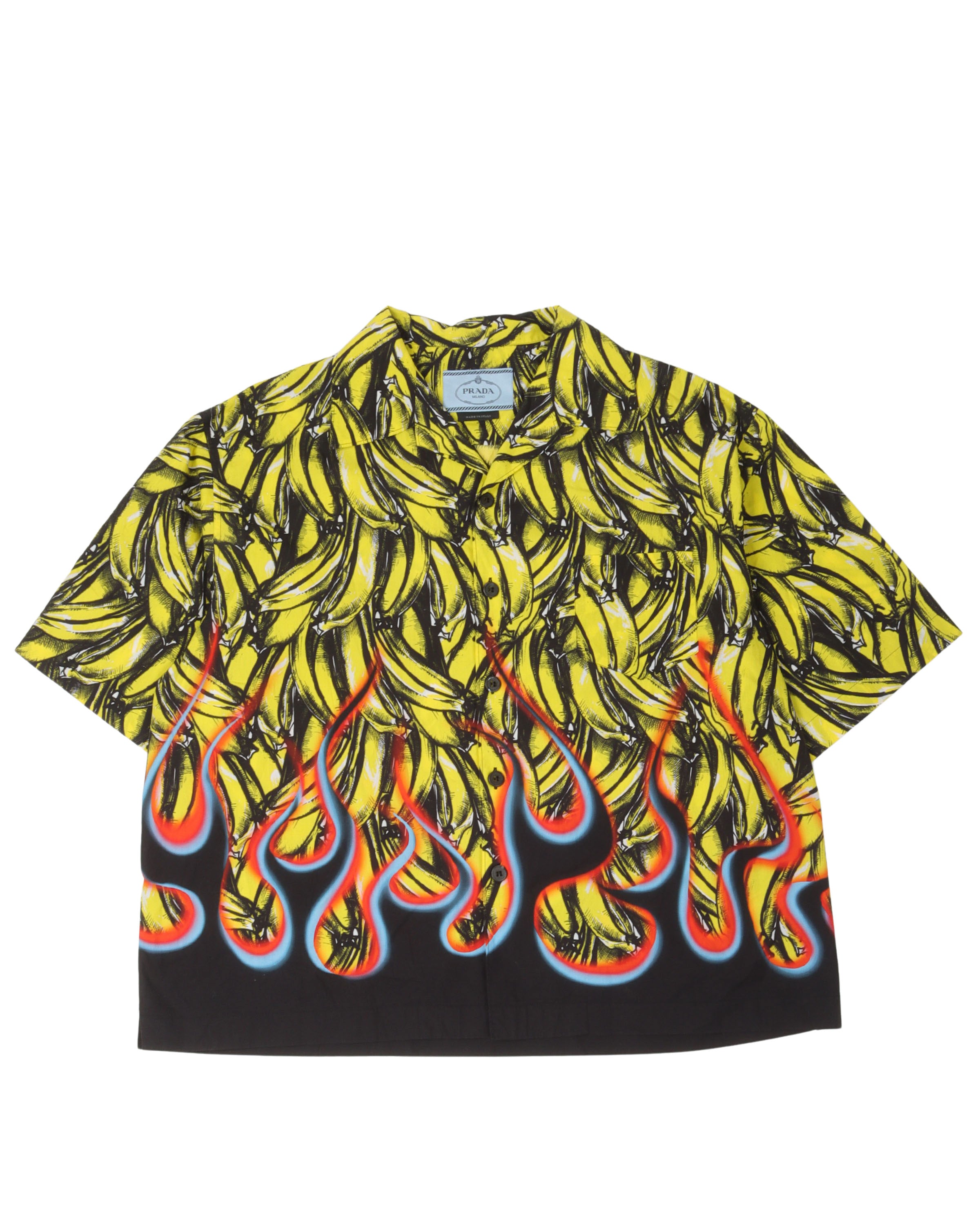 PRADA FW18 Banana Flame Hawaiian Camp Bowling Shirt Unisex Styling💛🍌🔥