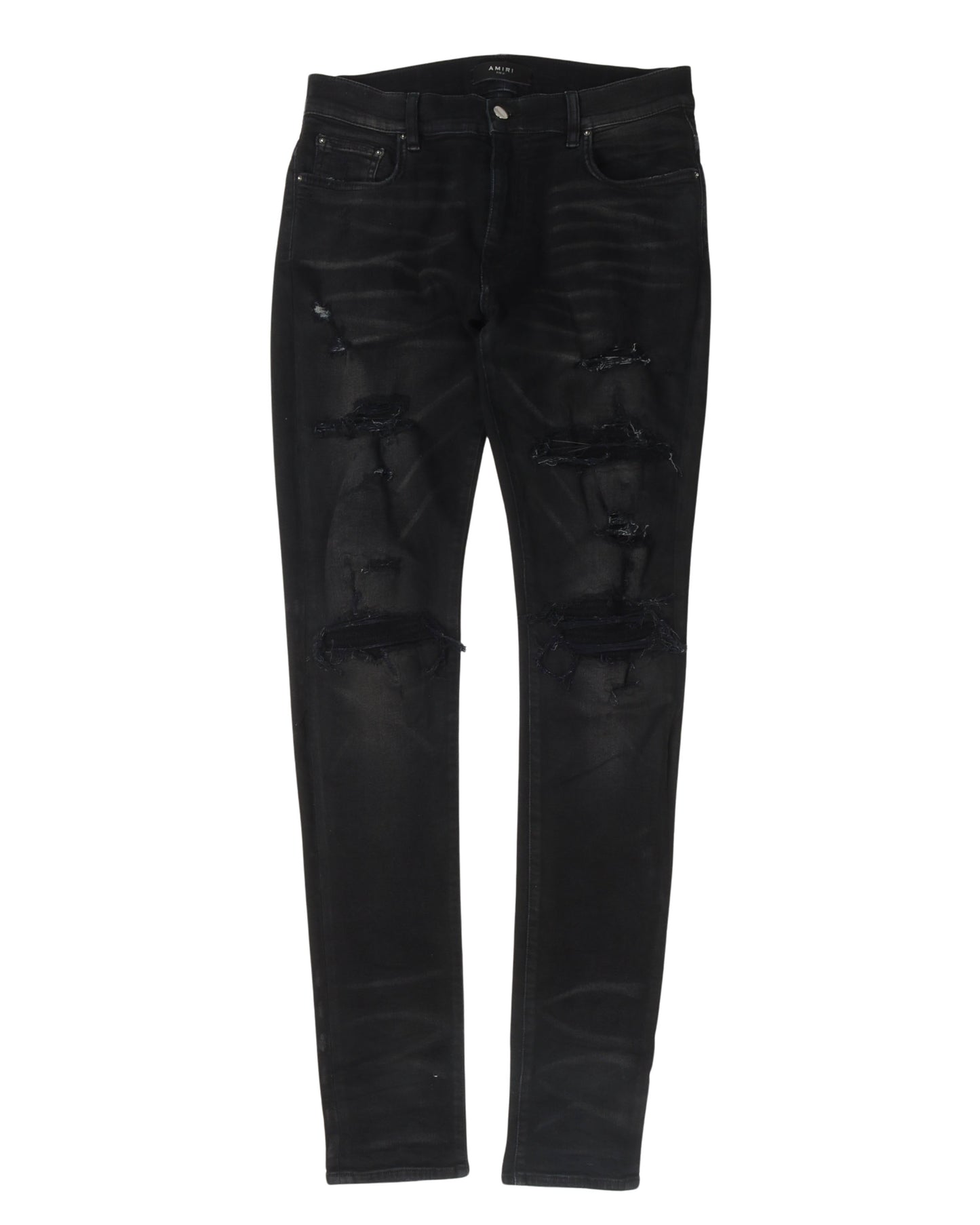 Distressed Knit Repair Denim Jeans