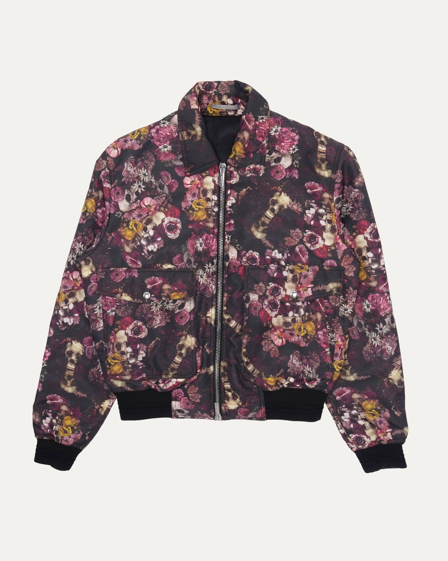 Toru Kamei Skull & Flower Vanite Print Tech Bomber Jacket