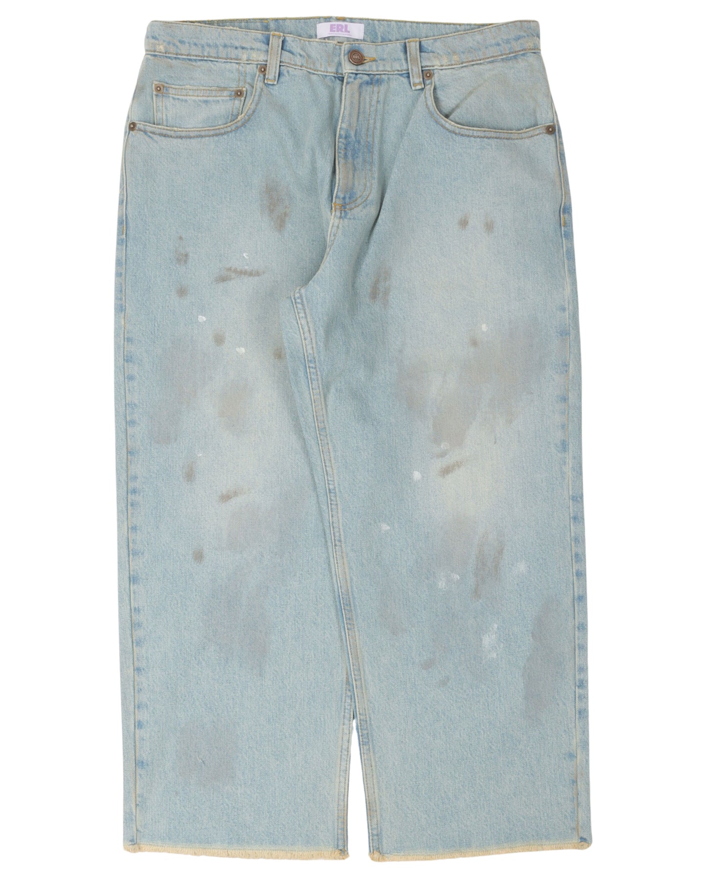 Light Wash Raw Hem Wide Leg Jeans