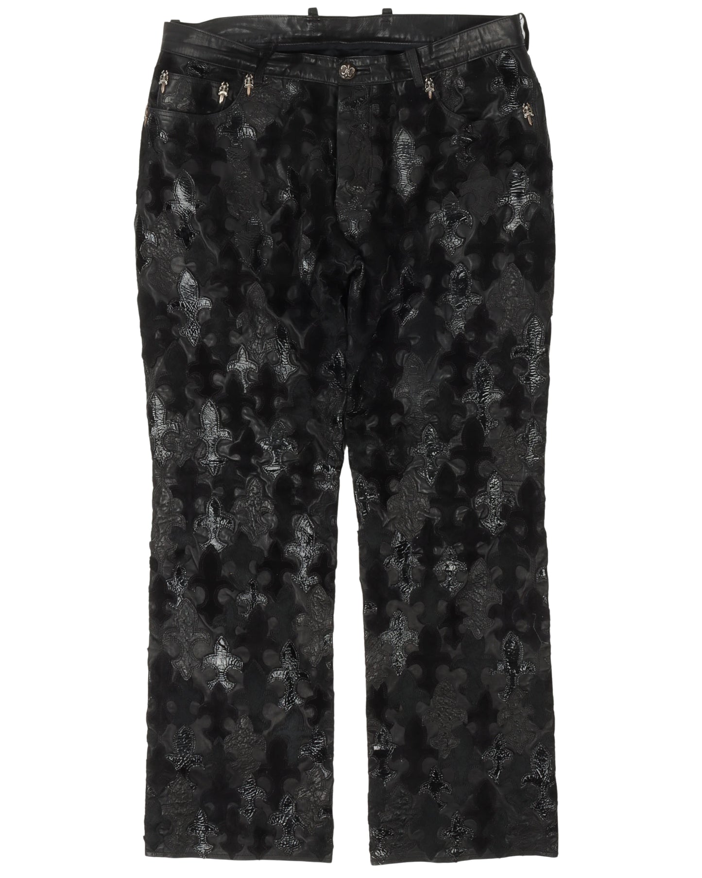 Full Leather Fleur De Lis Patch Jeans