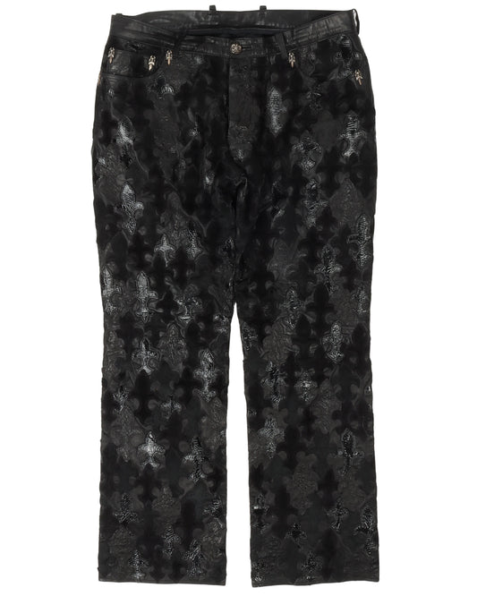 Full Leather Fleur De Lis Patch Jeans