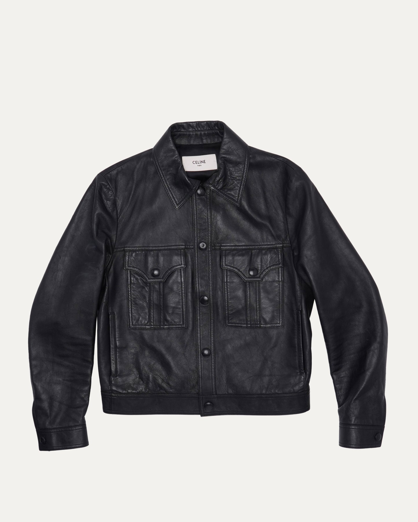 Snap Front Leather Trucker Jacket