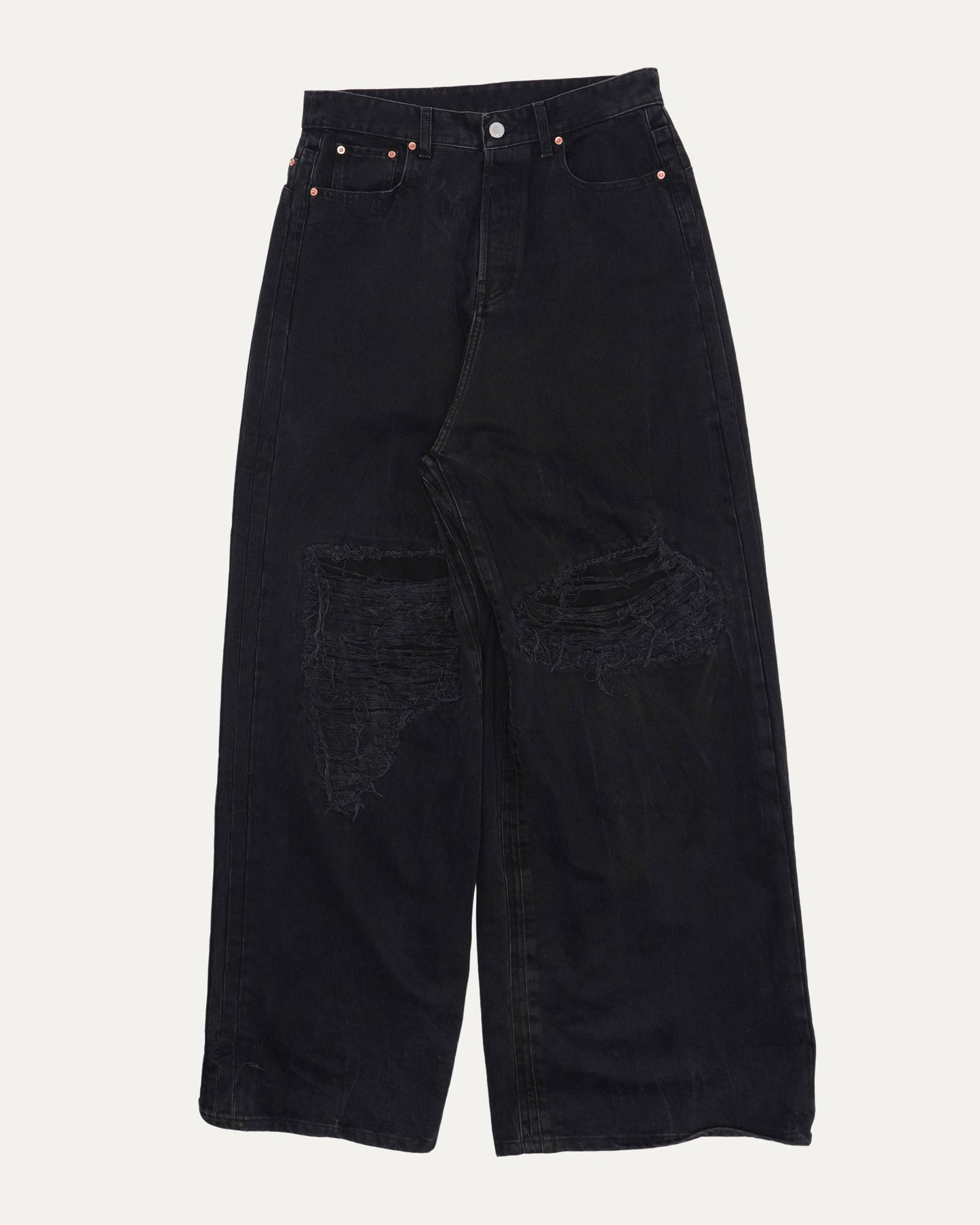 Distressed Double Layer Wide Leg Jeans
